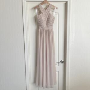 Hayley Paige Occasions Bridesmaid Gown Halter Style Maxi Dress Blush Pink 0